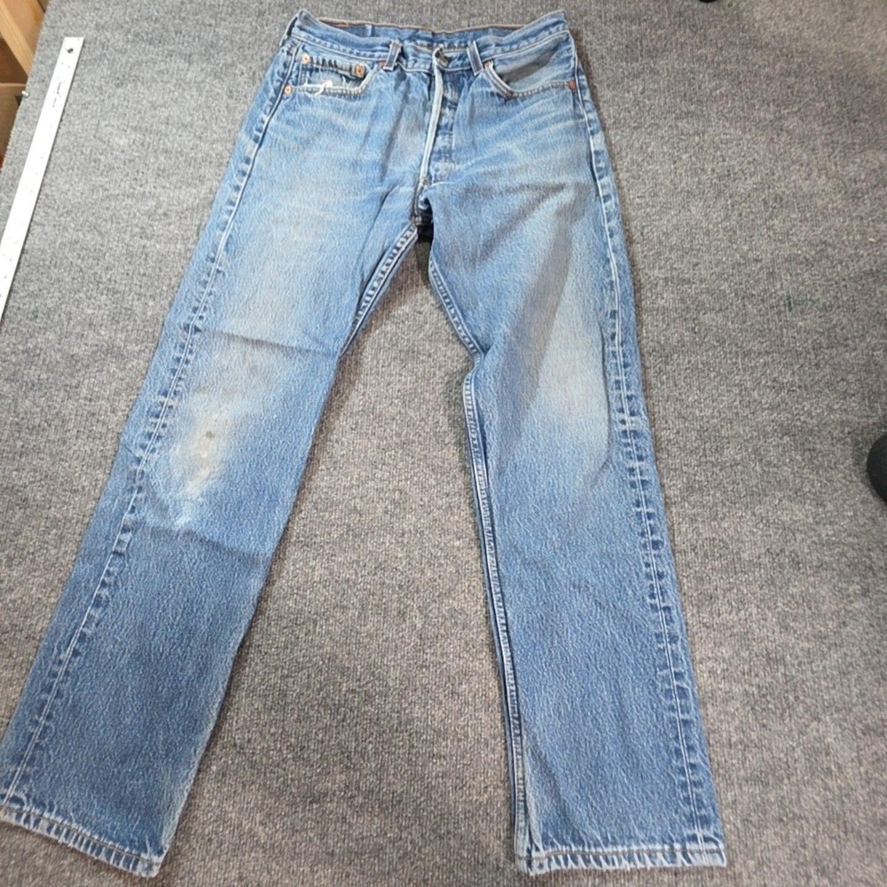 Levis 501xx Jeans Mens 33x29 Blue Light Wash Regular Straight Distressed Denim